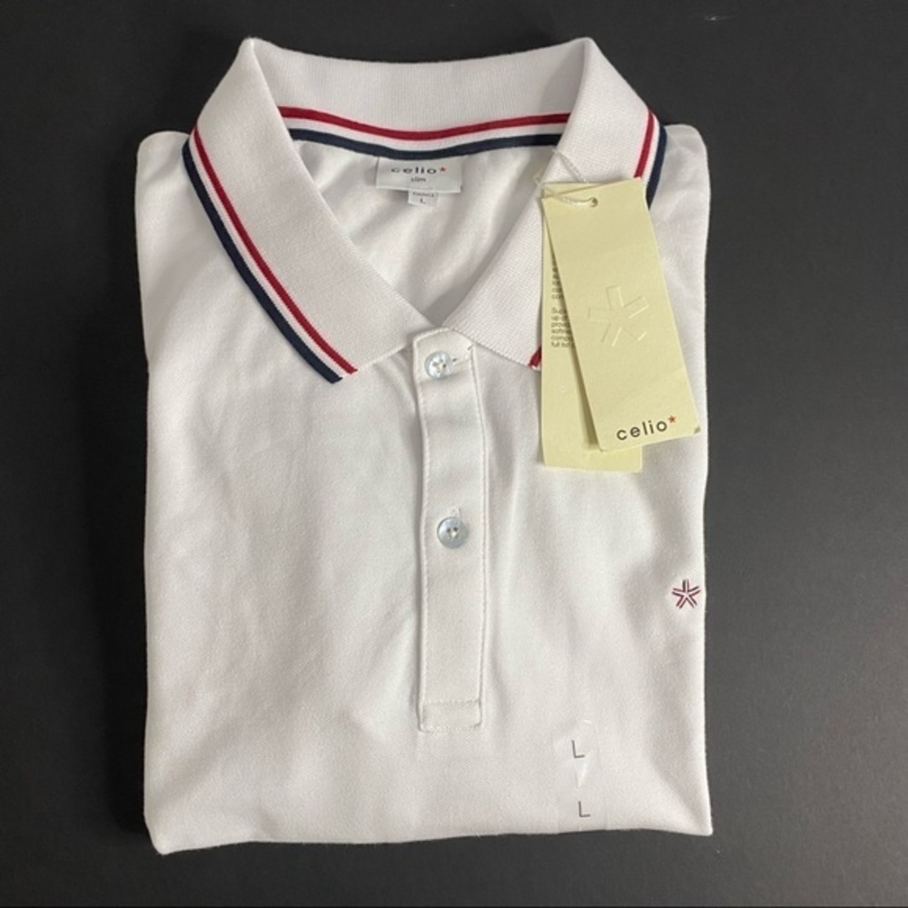 Celio Slim White Men Polo Shirt Size L New with Tags